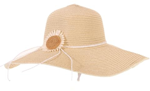 LY4U Cappello di Paglia a Tesa Larga da Donna, Cappello da Spiaggia Estivo UPF 50, Cappello da Viaggio Arrotolabile Pieghevole Floscio per Le Donne