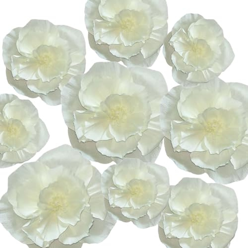SZHUIHER Crepe Carta Fiori Decorazione da Parete Totale 9 Pezzi Fiori Artificiali per Decorazione Matrimonio Sfondo Floreale Decorazione Baby Sposa Doccia Festa di Compleanno Beige 3D Parete Fiori