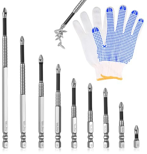 9 PcsMagnetic Screwdriver Bits, High Magnetic Screwdriver Drill Bit Set, Precision Strong Grip Anti-Slip Magnetic Drill Bits for Impact Driver Drilling & Fastening, Magnetize Screw Bits(25-150mm)