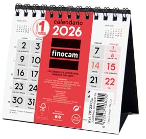 Finocam - Calendrier de bureau grands chiffres 2026 avec vue janvier - décembre (12 mois) | Calendrier 2026 | Planning mensuel neutre - espagnol