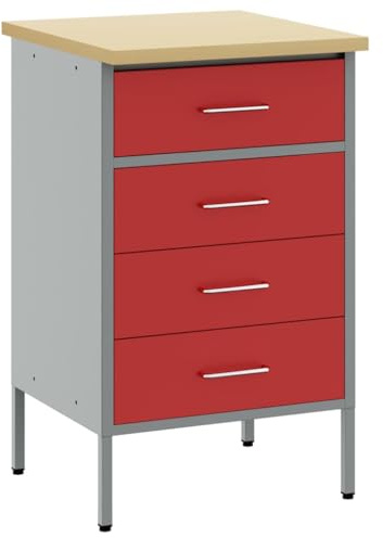 Canditree Armoire à Outils en Métal avec 4 Tiroirs, Armoire D’Atelier Cabinet de Travail (Rouge)
