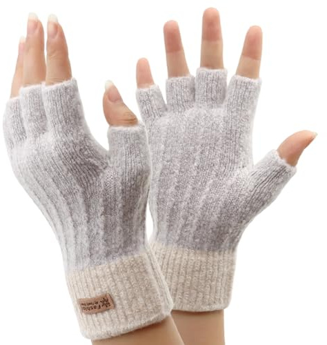 VEGCOO Mitaine Femme, Mitaines Femme Hiver Chaude sans Doigts, Gants Chauds en Tricot pour Femme (Violet)