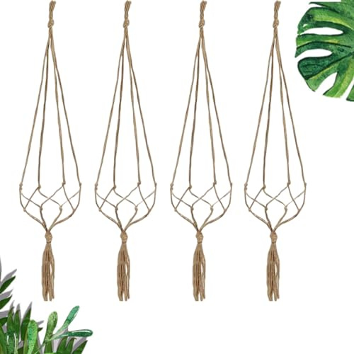 KASESSS 4 Pezzi 90 Cm Portavaso Da Appendere, Stile Boho Corda Di Iuta Porta Vaso Da Appendere, Intrecciati A Mano Vasi Sospesi Per Piante, Vasi Sospesi Per Esterni Interni Giardini, Balconi Deco