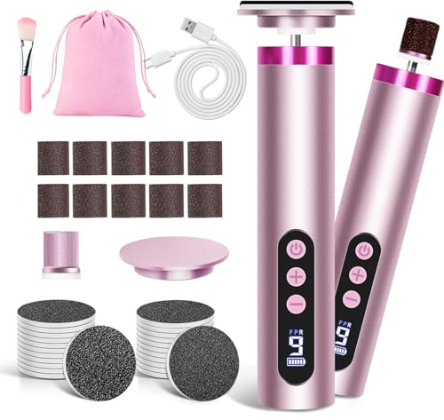 TEWWCEO 2 en 1 Rapeuse Pieds Électrique, 9 Vitesses Réglables, Rechargeable Râpe Electrique Pieds, Râpe à Pieds Pédicure Electrique pour Talons Fissurés, Callosités, Peau Morte et Ongles (or rose)