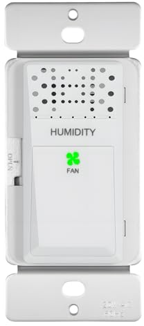 Humidity Sensor Switch for Bathroom Fan with Wall Plate, Automatic On/Off Control, Single Pole, 120VAC 60Hz, 20-Min Delay Timer, Quiet Energy-Saving Moisture Sensor Switch for Laundry ETL Certified