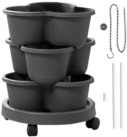 Torre de jardinera vertical, soporte para varios niveles con ruedas extraíbles, torre de 3 niveles para flores, verduras y hierbas, fácil jardinería y riego, solución de jardín de cocina