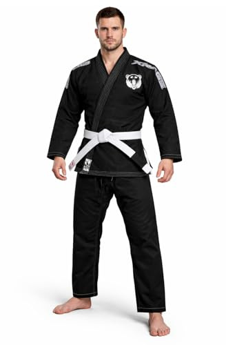 X RAGE Bear Premium BJJ Gi – 450g Lightweight Cotton, Durable & Easy to Wash – Brazilian Jiu Jitsu Uniform (Black, A4)