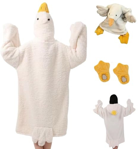 Funny Goose Bärbar filt, Bärbar Gåsfilt Hoodie Onesie, Överdimensionerad Cosplay Gåsdräkt med Gooses Feet Tofflor