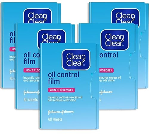 Beauty Kate Oil Control Film Same Series with Clean & Clear Oil Absorbing Sheets for Oily Skin Care Blotting Paper to Remove Excess & Shine 60 Sheets (Pack of 5)