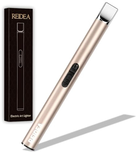 REIDEA Candle Lighter Electronic Arc Windproof Flameless USB Rechargeable Lighter with Safe Button for Home Kitchen, S4, Champagne Gold