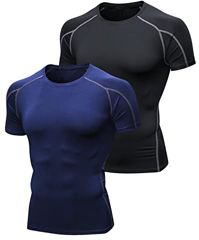 Niksa 2-pack kortärmad sport t-shirts män, kompressionskläder löpning tröjor baslager topp, fitness atletisk träning träning gym kläder för män Workout Workout Gym Clothing for Men