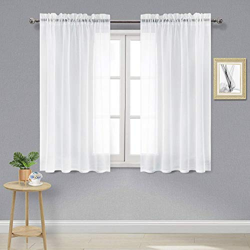 DWCN White Sheer Curtains 54 Inch Long for Living Room Rod Pocket 2 Panels