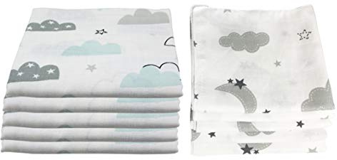 Muslinlinda för spädbarn, 80 x 70 cm, Oeko-Tex-certifierad, förpackning med 10 (moln 5 grå, 5 mint)