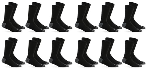 Fruit of the Loom Men's Dual Defense Crew Socks (12 Pack), Black, Medium (6 - 12)