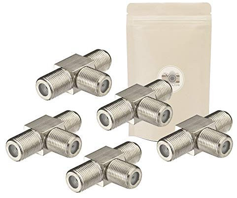 5x Sdoppiatore antenna TV tipo F RF in forma di T - 3 Spine Femmina - Splitter connettore video e s-video - Adaptout marca francese