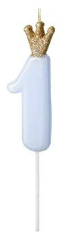 PartyDeco Geburtstagskerze mit Krönchen | Hellblau 1