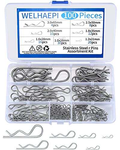 100 Stk Splinte Federstecker Set, Federsplinte Edelstahl 304, Sicherungssplinte R-Clips, Sicherungssplinte Splinte Sortiment kit für Autos Mechaniker