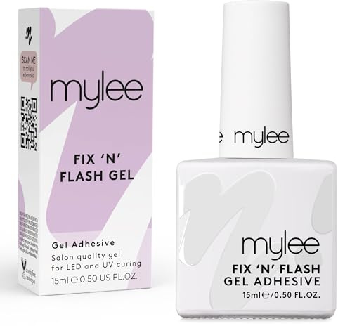Mylee Fix n' Flash Tips Gel – Klarer Kleber für weiche spitzen, Acrylnägel, künstliche Nägel und Spitzen, härtet mit UV/LED (Fix 'N' Flash Gel, 15 ml (1er Pack))