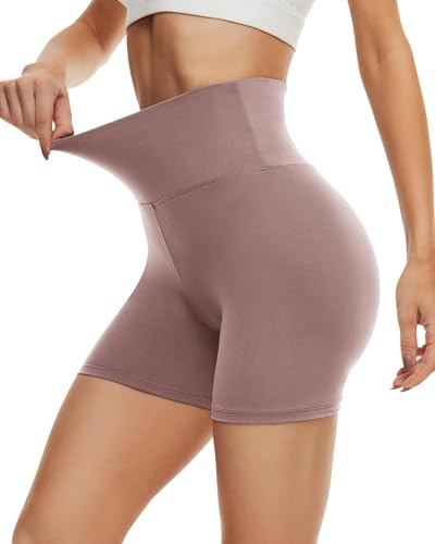 DDOBB Pantaloncini Sportivi Donna Anti Sfregamento, Yoga, Boxer, Ciclismo, Leggings, Shorts Vita Alta Hotpants (Rosa, S-M)
