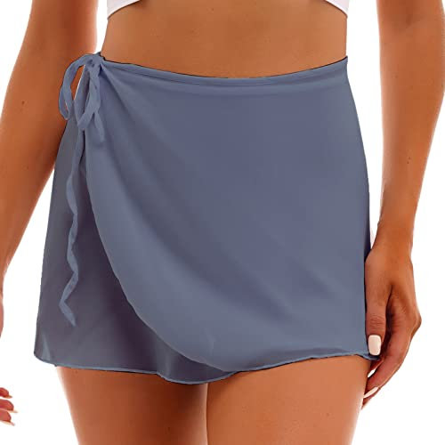 dPois Damen Ballettrock Wickelrock Kurz Chiffon Tanzrock Wrap Skirt Einfarbig Verstellbar Erwachsene Teenager Ballettkleidung Grau M