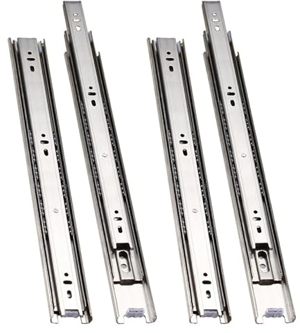 2 pares Guías Laterales para Cajones con Rodamiento de Bolas 250mm en Acero Inoxidable Extracción Total, Capacidad de Carga 45 kg