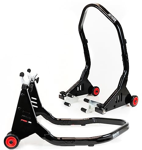 Venom Motorcycle Stand Front and Rear Lift Stand Combo, Universal Swingarm Spool Lift Sport Bike Stand Fork Paddock Stand Lift, Motorcycle Jack Stands, Compatible with Yamaha Honda Suzuki BMW Ducati