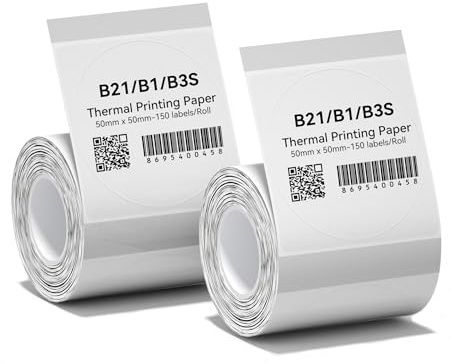 NIIMBOT 2 Rolls Label Maker Tape Thermal Paper 1.97 x 1.97(50×50mm) Printer Sticker Labeling Tape with Self-Adhesive for B21/B1/B3S Label Maker (Round Clear)