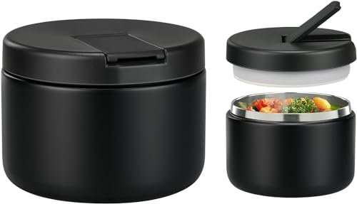 Itslife Thermobehälter für Essen 350ml Edelstahl Warmhaltebebehälter, Kinder auslaufsicherer Lunchbehälter mit Schnallenabdeckung, Weithals, Isolierung, geeignet für kaltes&heißes Essen Schwarz
