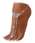 1Pair Bridal Wedding Rhinestone Barefoot Sandals Foot Chain Jewelry Bikini Crystal Leg Bracelet Toe Ring Jewelry Summer Beach Rhinestone High Heel Anklet Shoe Chain for Women (Butterfly-gold)