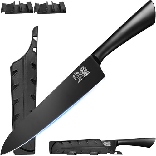 XYJ Coltello professionale giapponese da chef con lamiera, in acciaio inox da 9,5 pollici, per tagliare il cibo, manico ergonomico