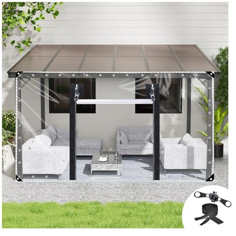 QWEASDF Tarpaulin Outdoor Curtains with Eyelets, Plastic Transparent Curtains with Zipper, 0.5mm PVC Plastic Waterproof Curtains, for Garage, Porch, Patio(2 zipper),Customizable(H1.5xW2m/H4.9xW6.5ft)