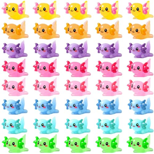IETWATE Lot de 40 mini axolotl - Mini figurines miniatures Axolotl - En résine - Pour aquarium, bricolage, artisanat, jardin, paysage, maison de poupée - Couleur unie