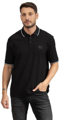 Armani Exchange Men's Short-Sleeved Side Logo Patch Three-Button Collar Polo Shirt, Black, XL