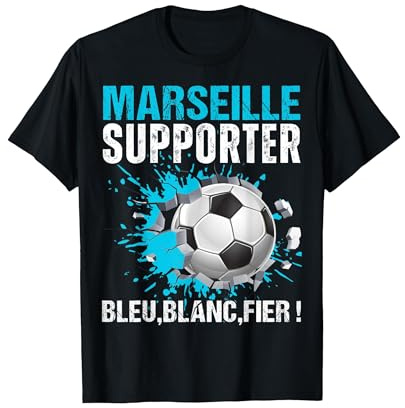 Marseille Supporter Football Cadeau Fan Foot Marseillais T-Shirt, Homme, Noir, M
