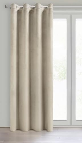 Eurofirany Cortina de Terciopelo con Ojales - 1 Panel, Tratamiento de Ventana Opaca, Cortinas para Dormitorio, Cocina, Sala de Estar, Súper Suave, 140x250 cm, Beige Claro