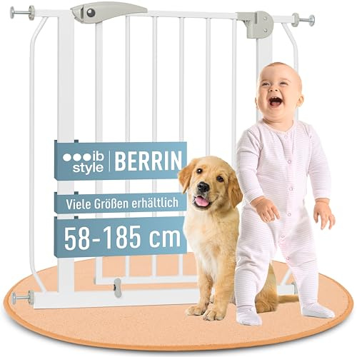 IB STYLE Treppenschutzgitter für Babys Berrin - Türschutzgitter, Hundeabsperrgitter aus Metall, Einfache Montage, Ohne Bohren, Weiß, 175-185 cm
