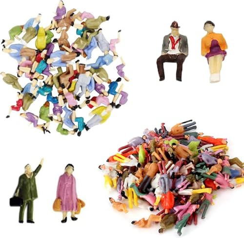 GUOYOU 60 Pcs Mini People Figurines 1: 87 Tiny People Mini Architectural Plastic Miniature Figurines Toy Dollhouse People with Sitting and Standing Miniatures Figures for Miniature Scene