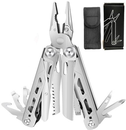 Multiherramienta, Herramienta Multifuncional Plegable, Acero Inoxidable, Alicates Multiherramienta 16 en 1 con Pinzas Puntiagudas, Cuchillos, Sierra, Abridor de Botellas, Destornillador