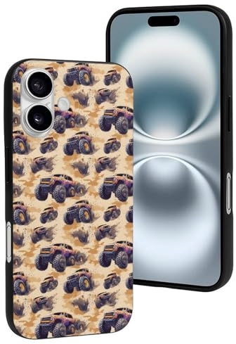 TZTTZT Compatible avec iPhone 16 – Coque de téléphone à imprimé camion tout-terrain compatible avec iPhone 16, coque mignonne pour homme et femme, résistante aux rayures, noir