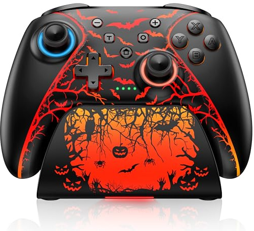 Switch 2 Controller Compatible with Nintendo Switch 2/Switch/OLED/Lite - Hall Effect Joystick & Trigger - 7 Color RGB Wireless Pro Controller with Charging Dock, Macros, Turbo, KeyLinker App - Pumpkin