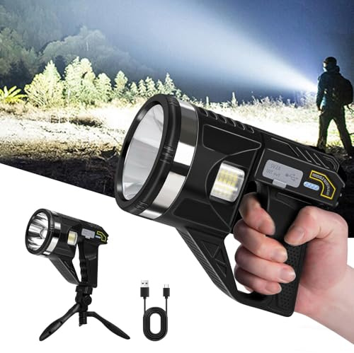 AURIVEE Projecteur LED Torche Rechargeable - 1500 Lumens Super Lumineux, 6 Modes, IPX7 Étanche, 4500mAh 25H, Lumière COB, Trépied Réglable pour Extérieur, Sécurité, Urgence