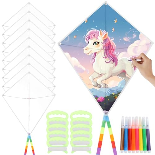 Kit di aquiloni vuoti fai da te, kit per la creazione di aquiloni, kit per la creazione di aquiloni per bambini, kit per creare il tuo aquilone include 8 penne ad acquerello per decorare