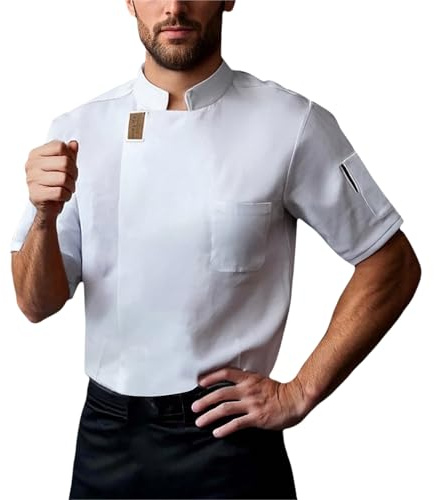 Generico Giacca Cuoco Uomo Manica Corta Divisa Chef Traspirante Abbigliamento da Lavoro Cucina per Ristorante Pizzeria Pasticceria Hotel Camicia Professionale Leggera con Bottoni Taglie M-XXXXL