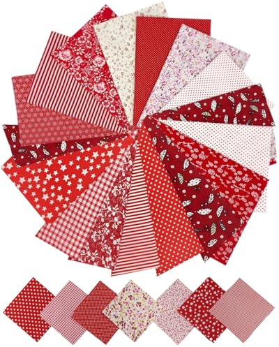 UYRVAPE 50pcs Diseño de Retales Telas 10x10cm, Tela algodón Telas Patchwork, Cuadrada Florales Precortados para Costura, Acolchado, Trabajo a Mano, Decoración de Bricolaje, Textil Manualidades, Rojo