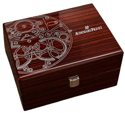 ROUHO Étui Bracelet Montre Seul Marron Boîte à Montres en Bois Doublure Crème Coussin Vitrine Fermoir Métal Set pour Audemars Piguet Royal Oak