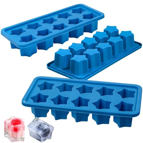 Webake Silicone Ice Cube Trays Star Shaped Ice Cube Molds for Whiskey and Cocktails, Easy Release Jelly Crayon Mold Pack of 3