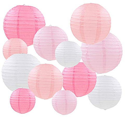 Mondeer Papierlaternen, 12 STÜCKE Rosa Chinesische Runde Laterne Ballon Hängen Dekorationen mit Verschiedenen Größen für Hochzeit Geburtstag Baby Shower Party Home Decor-68 10