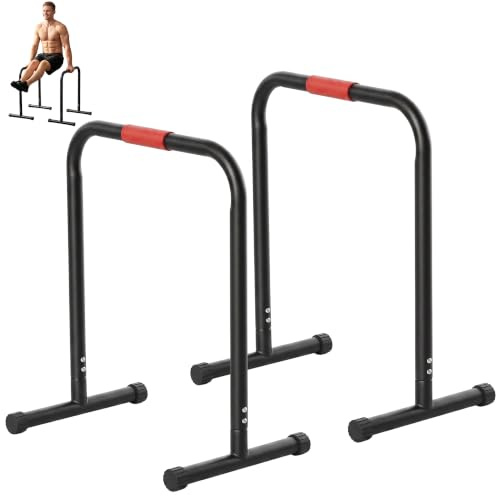 HOMCOM Barras Paralelas Soporte con Mango Extra Ancho 63x41x73 cm Negro | Training Musculación Calistenia, para Flexiones Inclinadas, Dips