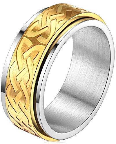 FaithHeart Trinidad Anillo Giratorio Banda Ancha Joyería Vikingo Anillo Hip Hop Acero Inoxidable 316L Talla 8 Joyería Retro de Dedos Anillo de Jugar Anti-Estrés