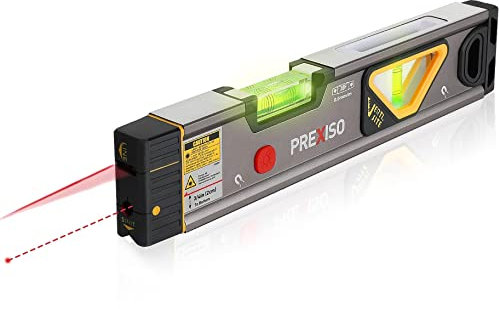 PREXISO 2-in-1 Laser Spirit Level, Magnetic Torpedo Level with LED Light, Alignment Point & Leveling Line, Spirit Leveling Laser Tool for Construction, Hanging Pictures & Home Renovation
